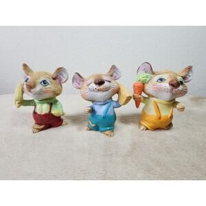 Homco Harvest Mice in Overalls Corn Carrot Cheese Figurines Ceramic 3 1/2" Vtg
